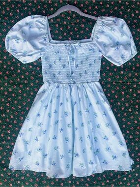 Altar'd State Light Blue Floral Puff-Sleeve Dress
